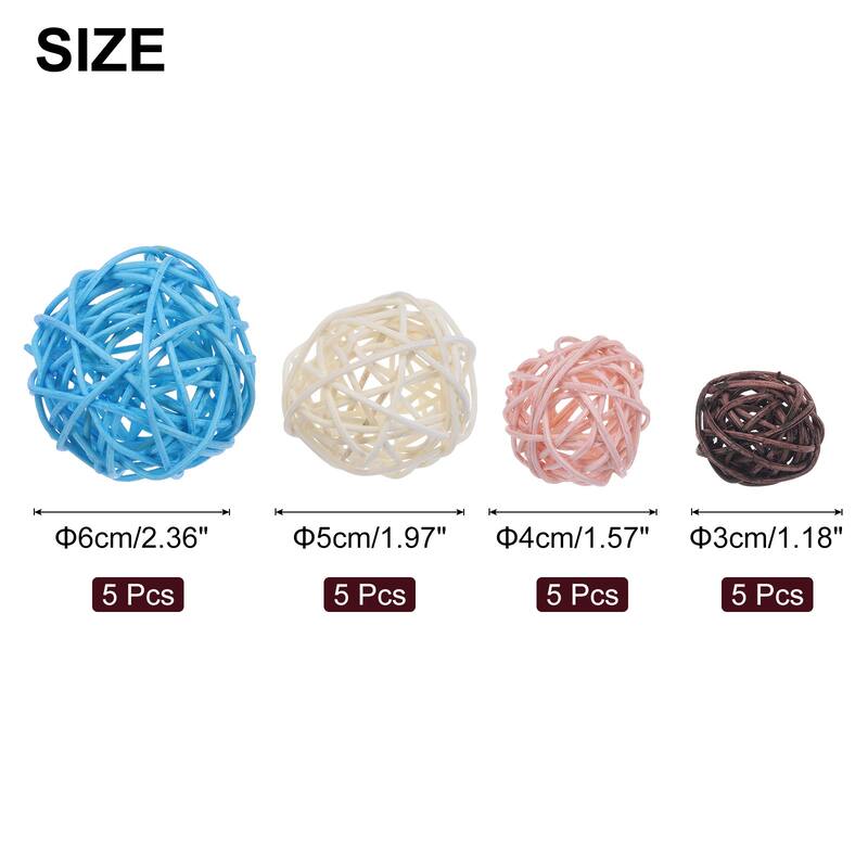 20 Pcs Vase Filler Decorative Balls, 2.4/2/1.6/1.2" Wicker Rattan Decor, Balls Bowl Fillers - Light Blue/White/Light Brown/Dark Brown