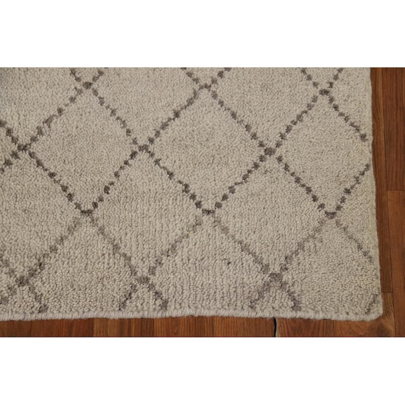 Trellis Moroccan Runner Rug Hand-Knotted Oriental Wool Carpet - 2'6" x 7'6"