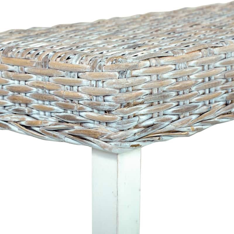 vidaXL Bench 63" White Natural Kubu Rattan and Solid Mango Wood