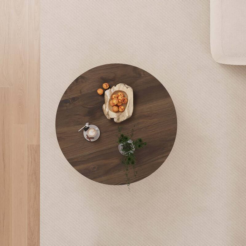 29.53" MDF Modern Circular Coffee Table, with Circular Stripe Design and Storage Space, Suitable for Home & Kitchen