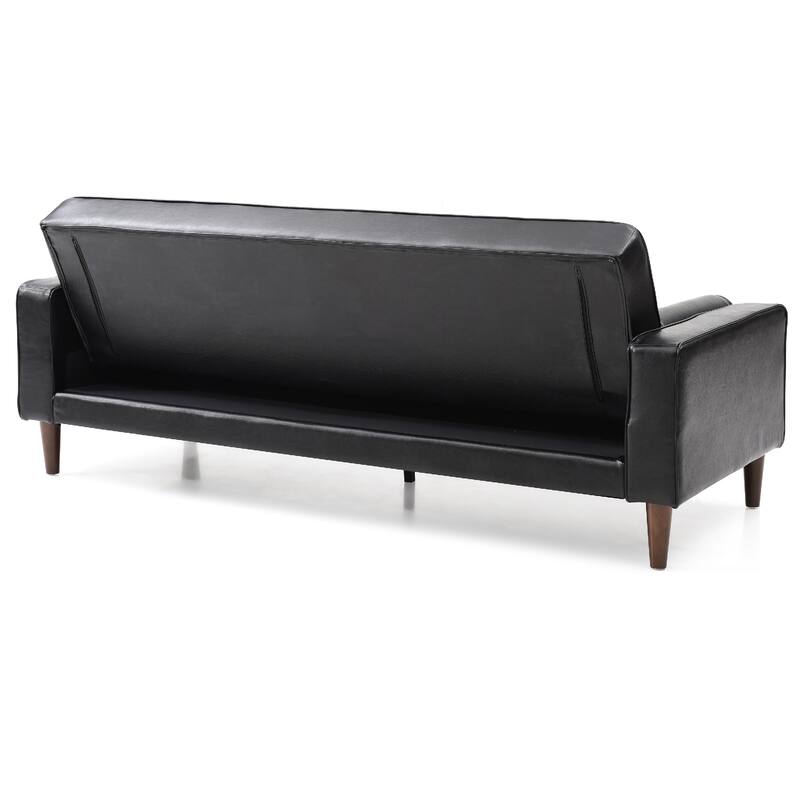Flared Arm Faux Leather Tufted Straight Sofa with Bolster Pillows - 85" - Black