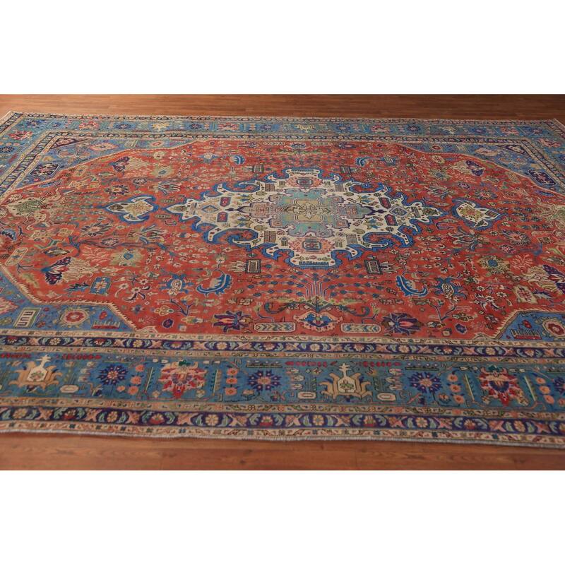Orange Tabriz Persian Area Rug Handmade Wool Carpet - 9'3"x 12'10"