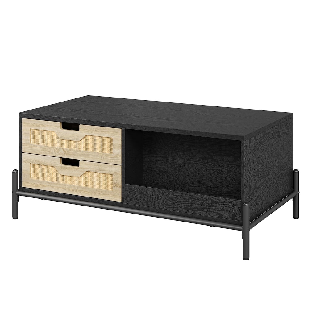 Coffee Table with LED Light,4 Large Storage Drawers and 2 Open Storage Shelf