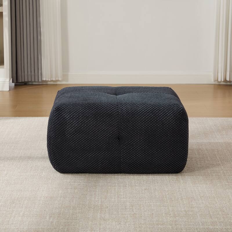 31" Armless Accent Chair with Ottoman, Modern Boneless Deep Seat Lounger Sofa with Soft Cushion and Throw Pillow