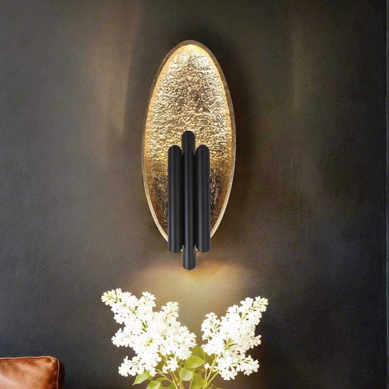 Modern LED 6-Light Wall Sconce Black Gold Bathroom Vanity Light - W6.6" x H16.5"