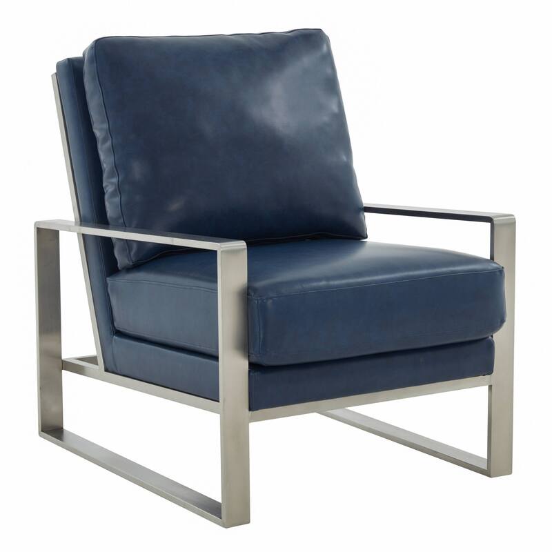 Jefferson Modern Velvet Accent Chair with Brushed Silver Frame, Plush Cushions, and Scratch-Resistant for Home or Office - 29.2 - Navy Blue