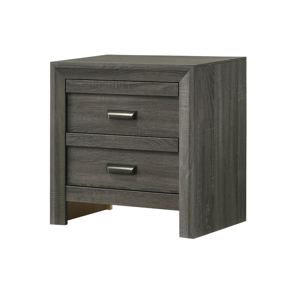 Contemporary Nightstand with Two Drawers in Rustic Gray Finish