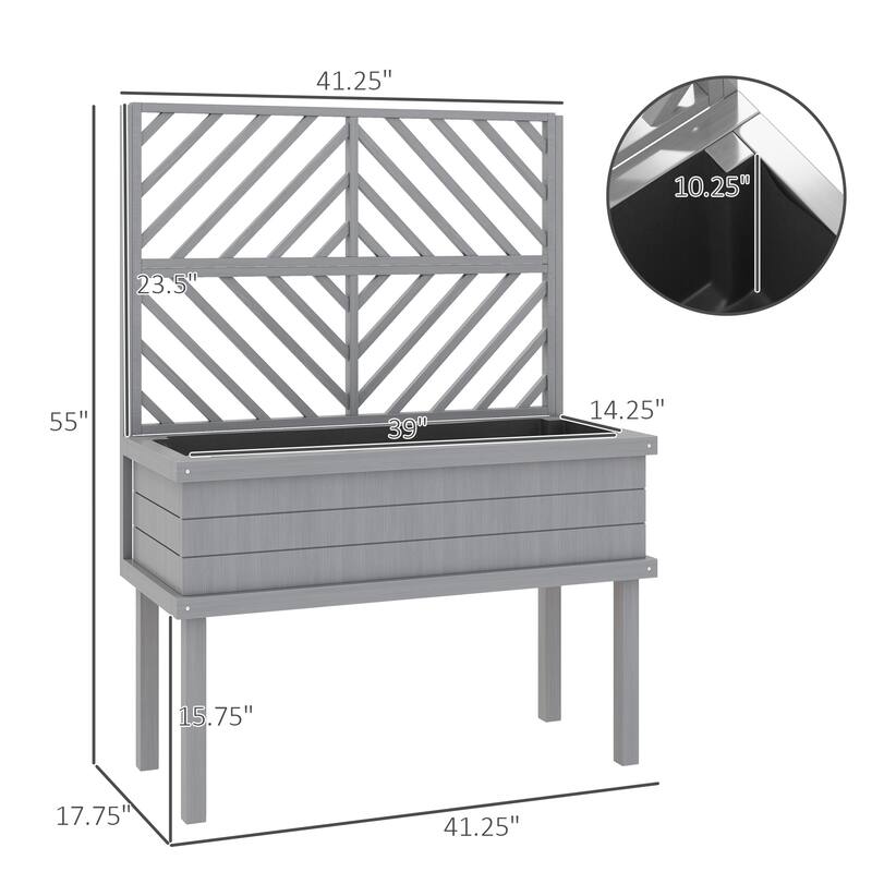 Outsunny Raised Garden Bed with Trellis for Climbing Plants, Vegetable, Grape Vines, Flowers, Wood Planter with Legs