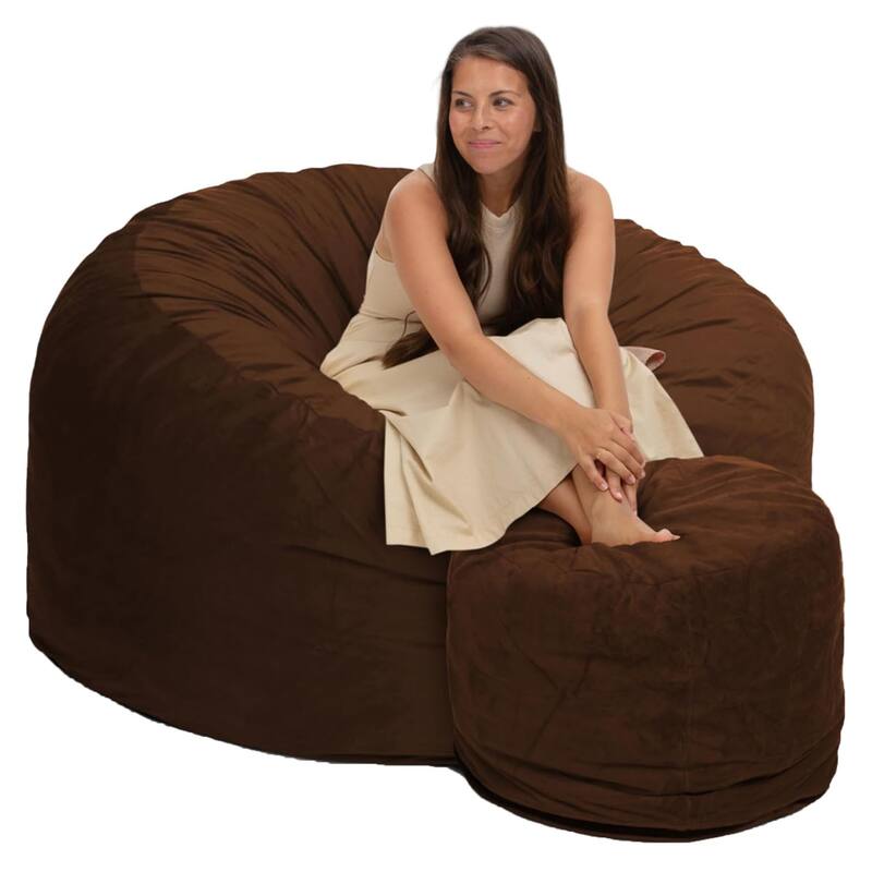 Ultimate Sack 5ft Bean Bag Chair and Footstool, Oversized Lounger, Brown Suede