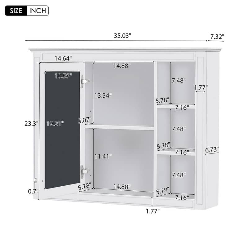 35'' x 27.5'' Modern Bathroom Wall Medicine Cabinet, Wall Mounted Bathroom Storage Cabinet with Mirror and 6 Open Shelves - N/A