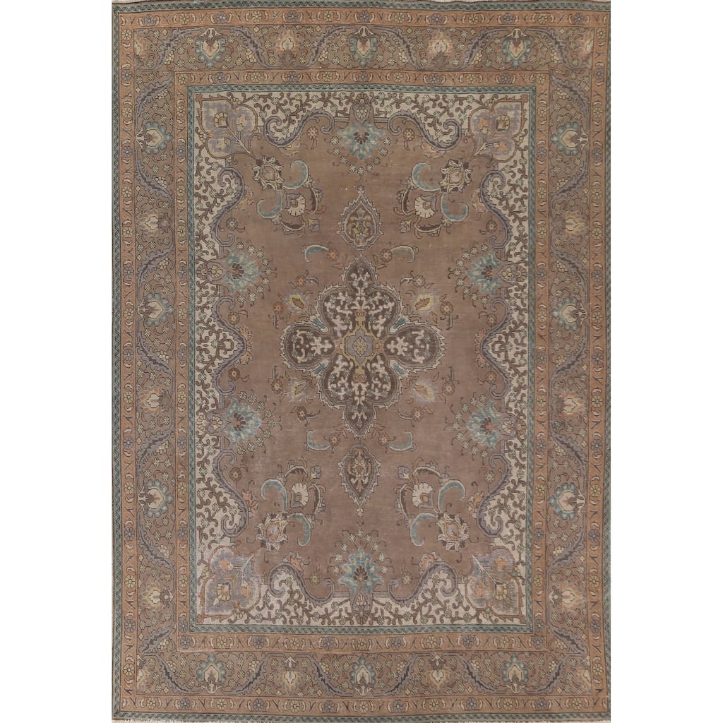 Over-Dyed Brown Tabriz Persian Vintage Area Rug Handmade Wool Carpet - 8'3"x 11'9"
