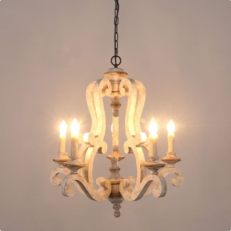 Bella Depot 5-Light Vintage Distressed Wood Pendant Light, Retro French Country Chandelier