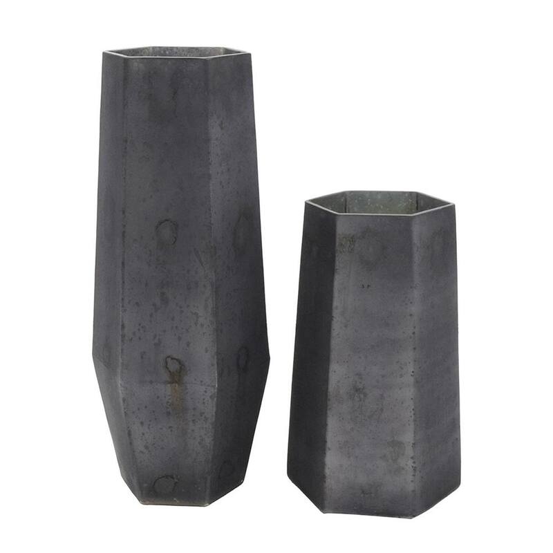 Set of Two Black Hexagonal Glass Table Vases - 14.40