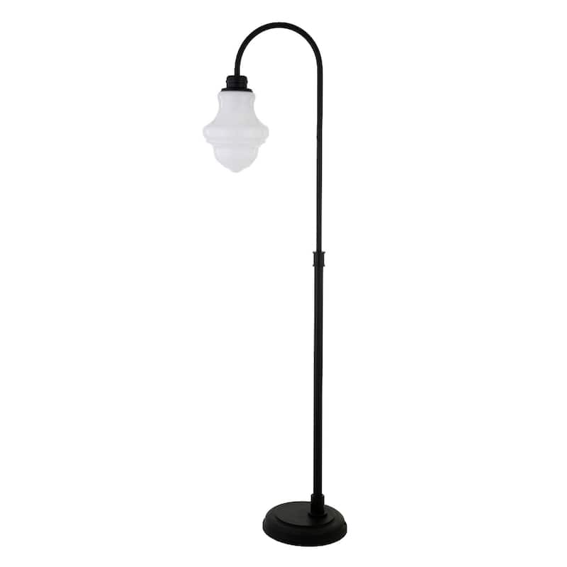 70” Black Arched Floor Lamp with Empire Glass Shade Plug-In Light for Living Room or Bedroom - 70"H x 12"W x 12"D - White