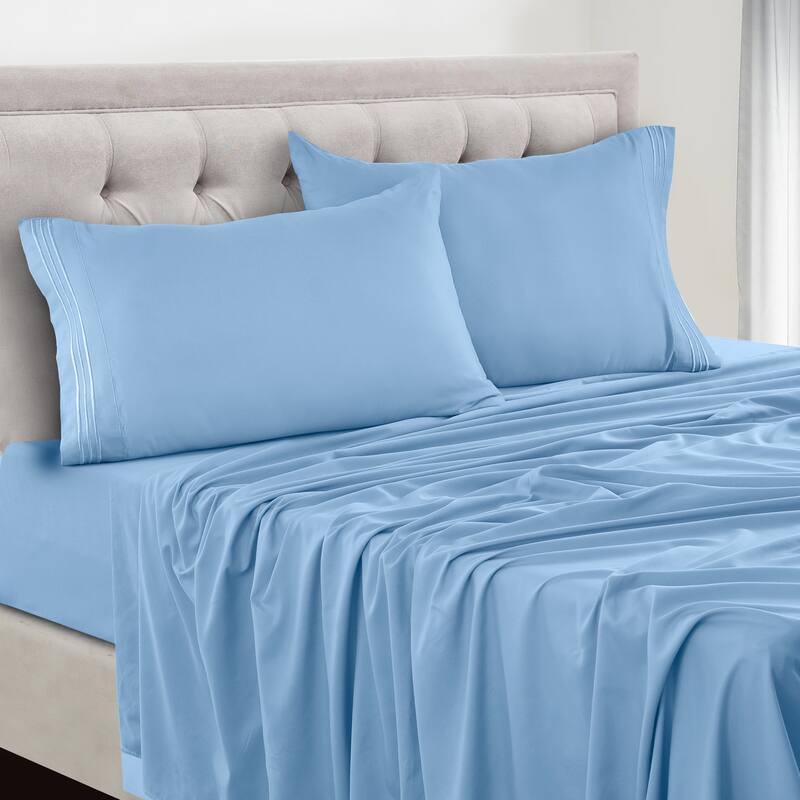 6 Piece Bed Sheet Set Deep Pocket Ultra Soft Microfiber Bedding Sheets - Twin - Blue