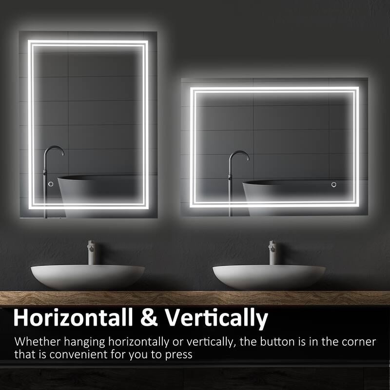 Silver Aluminum LED Bathroom Mirror, Square Outline Lighting and Touch - 31.5" W x 1.75" D x 23.5" H