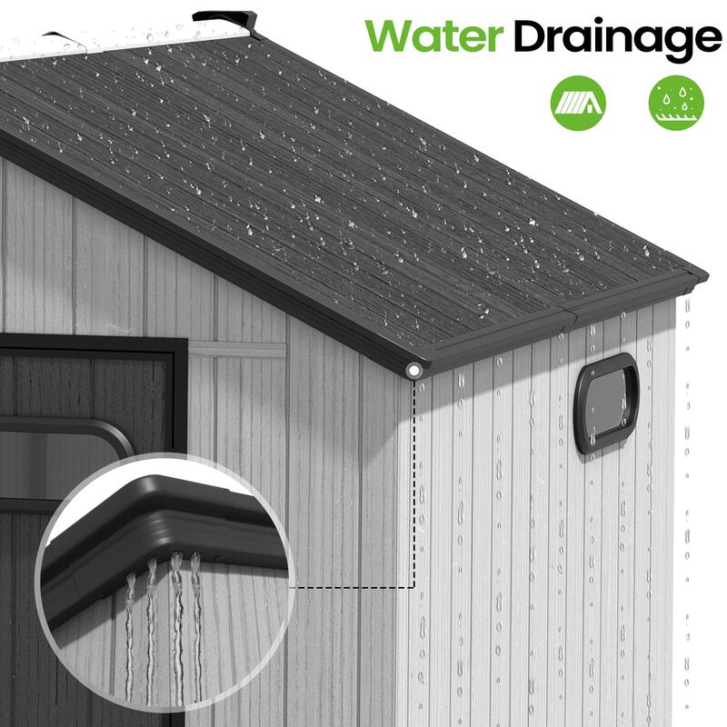 8X8 FT All-Weather Waterproof Outdoor Resin Storage Shed Windows Lockable Door with Floor for Patio Furniture and Tools