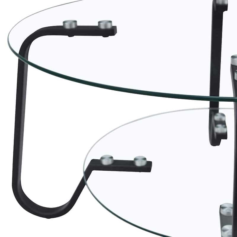 Retro Metal Frame Coffee Table with Double Layer Tempered Glass Minimalist Design