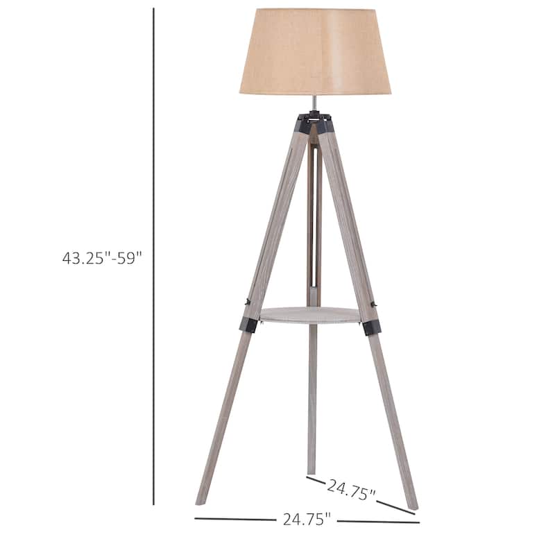 HOMCOM Multifunctional Floor Lamp with Shelf Height Adjustable Standing Lamp Contemporary 2-in-1 Cloth Lampshade E26 Lamp Holder