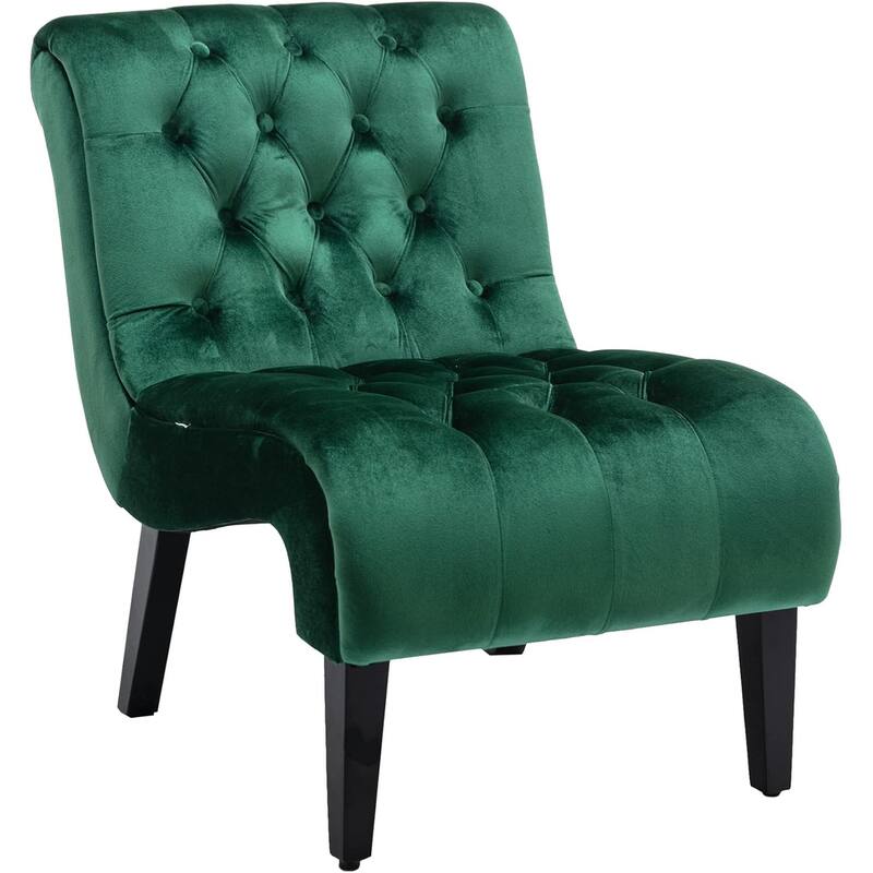 Roomfitters Velvet Armless Accent Chair, Upholstered Button Leisure Chair with Wood Legs for Living Room