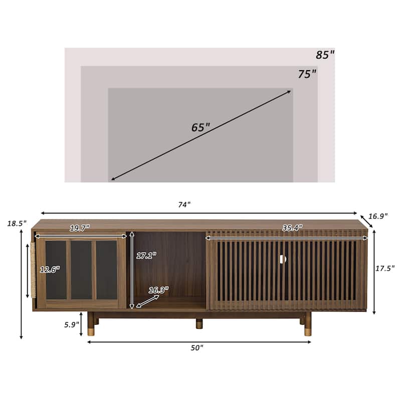 Modern 2 in 1 TV Stand with Cat Scratcher, Cat House Media Console Table with Sliding Flip-down Glass Doors