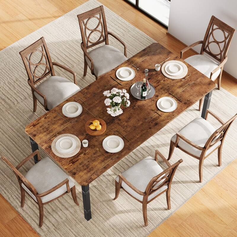 78.7" Farmhouse Dining Table for 6–8, Rustic Wood Table with Metal Frame & Chamfered Corners for Dining Room