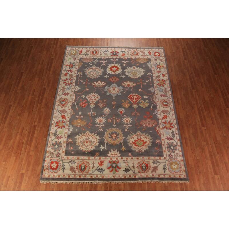 Gray Oushak Oriental Area Rug Hand-Knotted Wool Carpet - 8'10"x 11'9"
