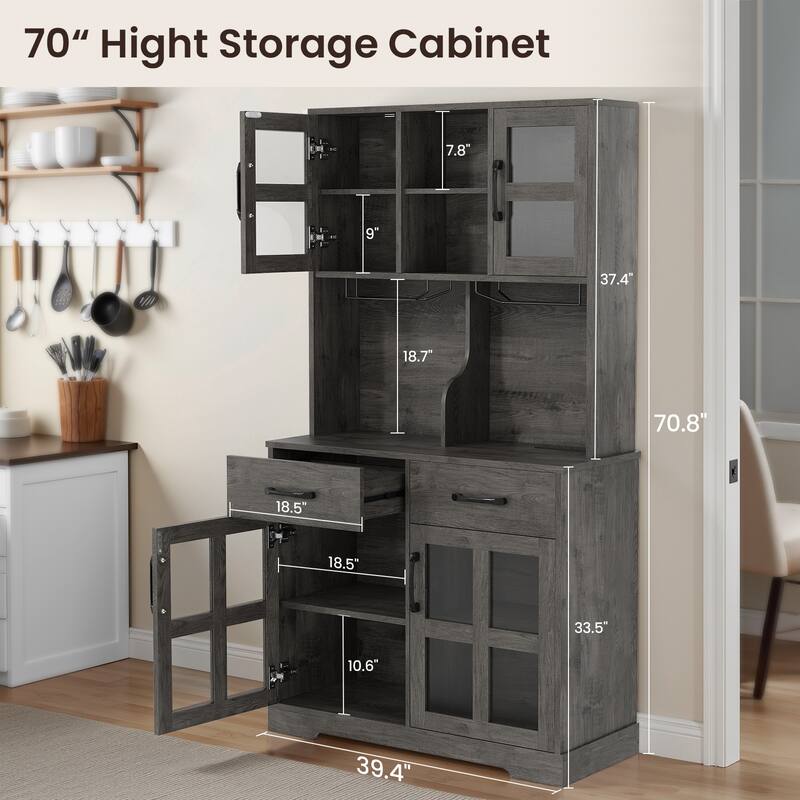 Pocassy Modern Kitchen Pantry Cabinet with Power Outlet