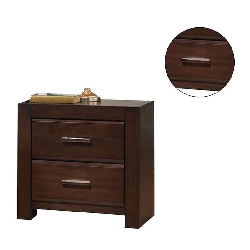 Wooden Walnut Nightstand with 2 Drawers