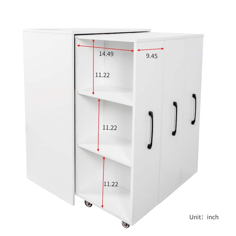 Anmytek Multi Functional 3 Tier Slide Out Door Bookcase - With Wheels Hidden Storage Cabinet