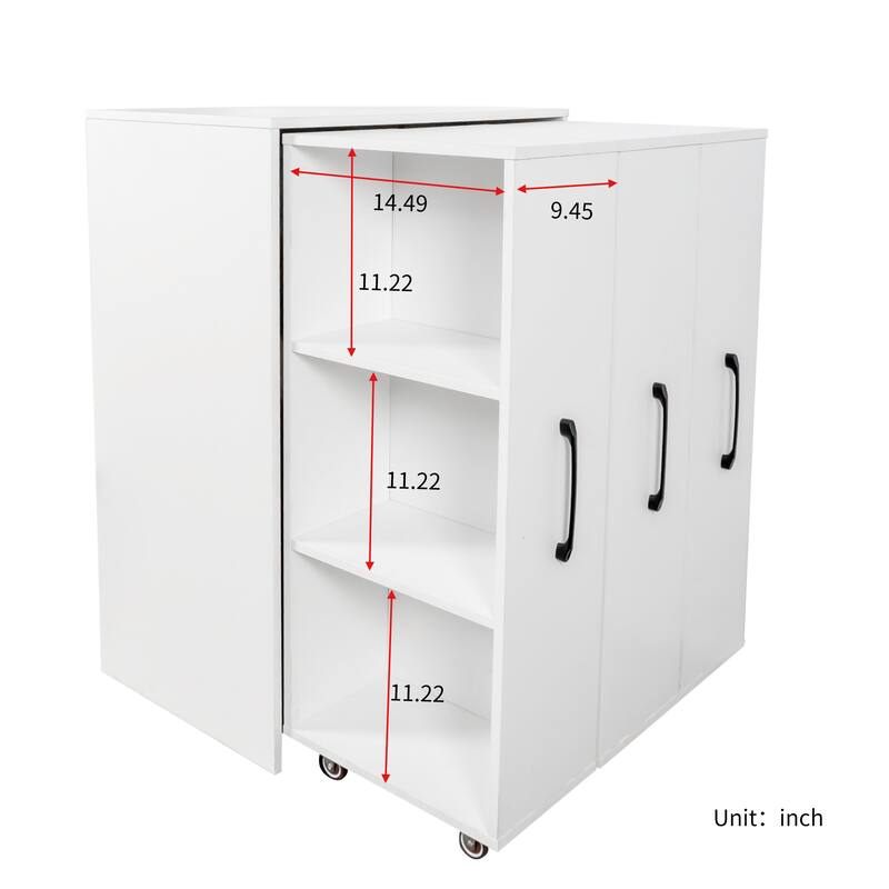 Bookcase with Three Pulled Out Doors Shelving Cabinet,3 Tier Floor Standing Bookcase,Slide Out Storage Bookcase