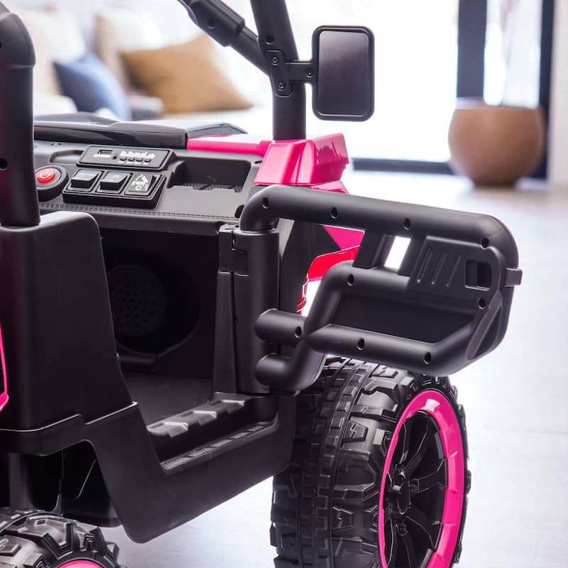 24V 2-Seater Kids Ride On 6-Wheel Dump Truck with Remote Control, 4WD, Suspension, Bluetooth Music, USB & Shovel Toy