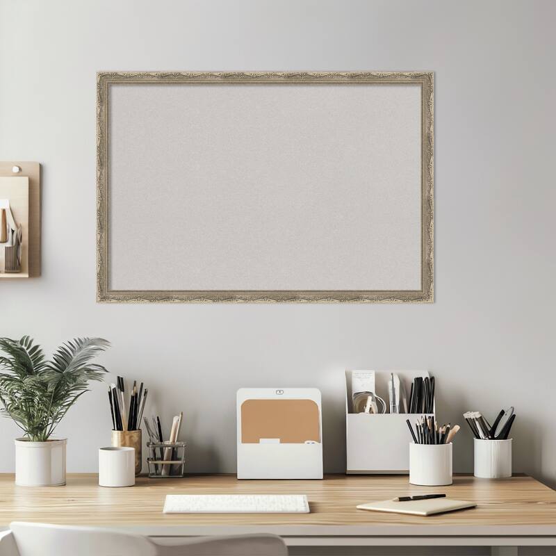 Mila Dark Silver Wood Framed Cork Board - Bulletin Board, Organization Board, Pin Board