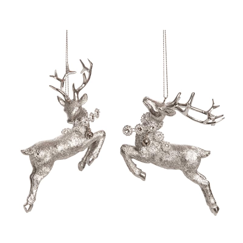 Transpac Resin Silver Reindeer Ornament Set of 2 Christmas Home Decorations