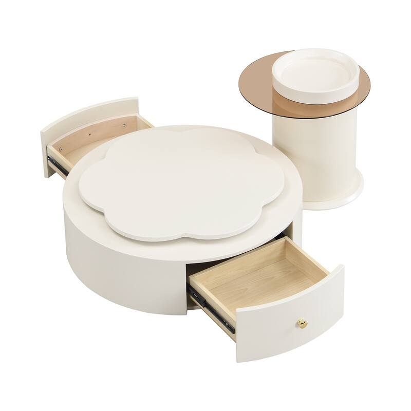 Round Coffee Table Set of 2 with 2 Drawers
