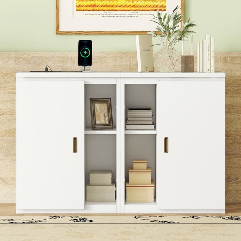 Full/Queen Size Murphy Bed with Shelves, Cabinets and USB Ports