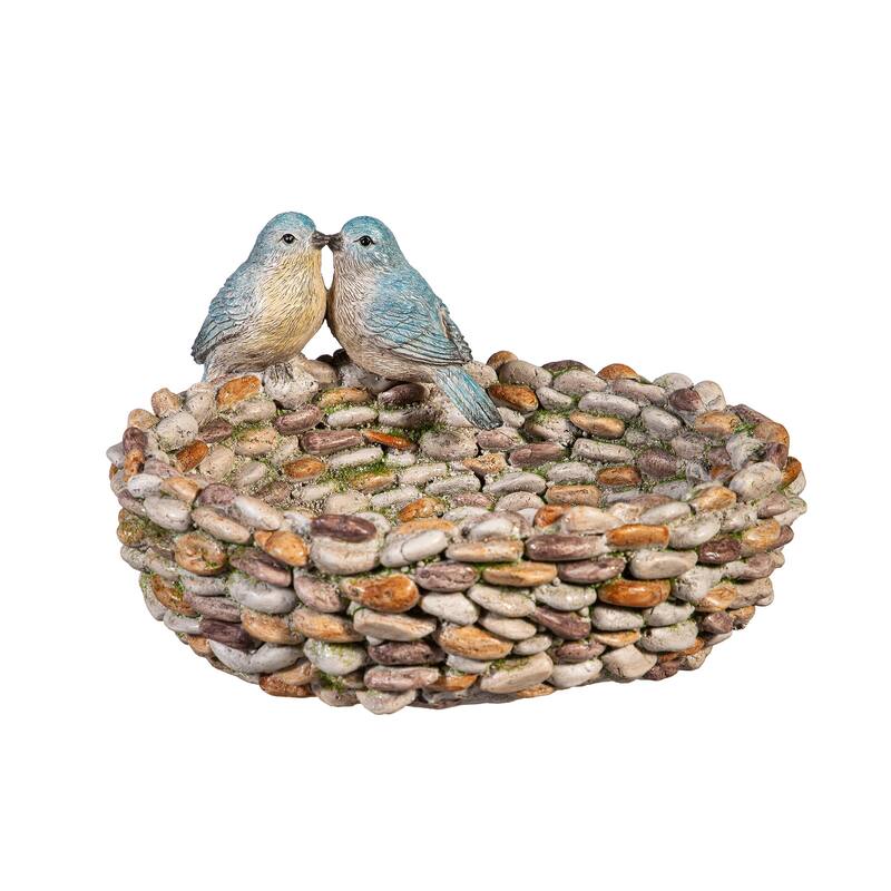 9" Resin Pebble Bird Bath With Birds