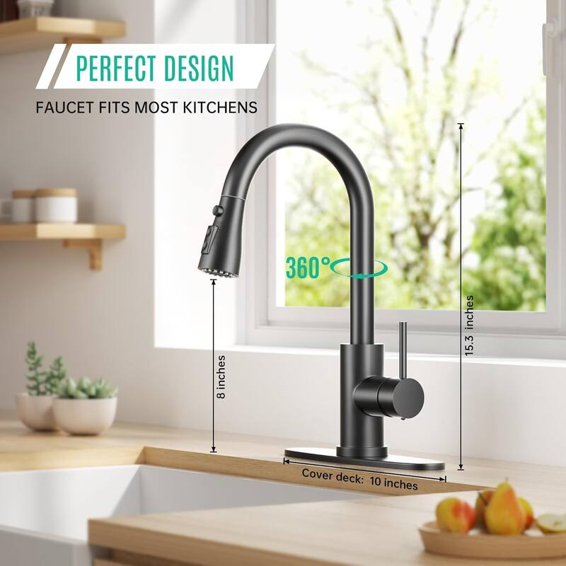 Single Handle High Arc Brushed Nickel Pull Out Kitchen Faucet with Pull Down Sprayer and 10 Inch Deck