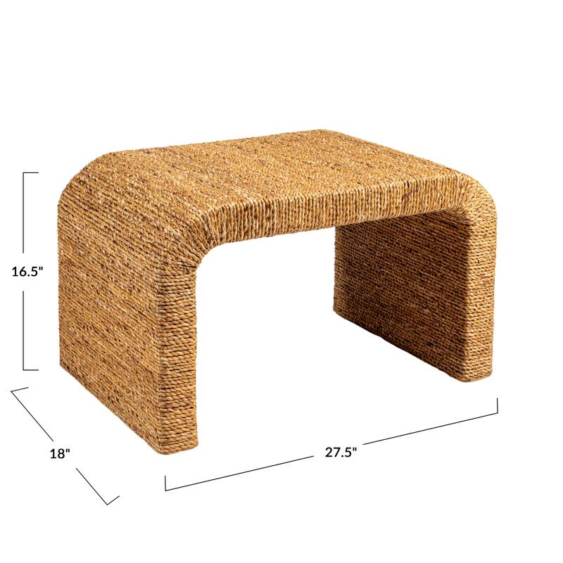 Miramar Water Hyacinth & Acacia Wood Accent Bench with Waterfall Edge