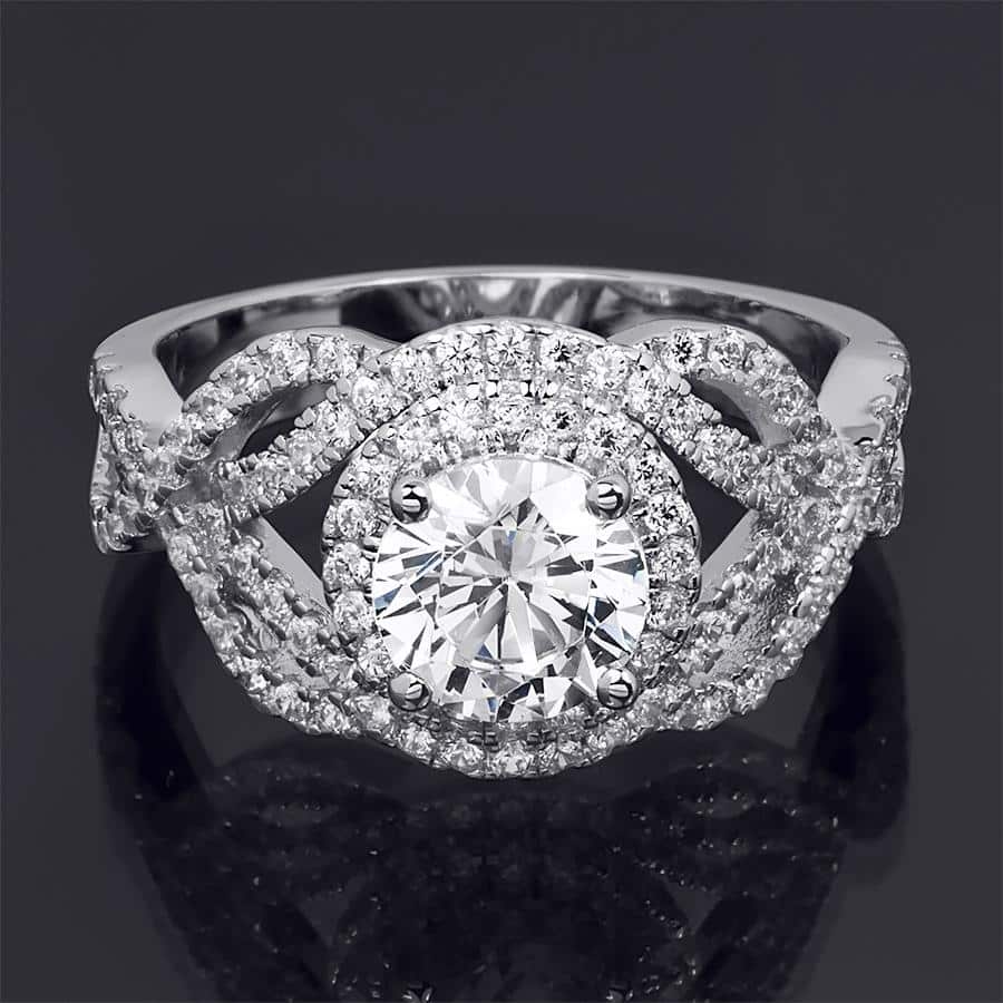 Sterling Silver Round Cut Halo Cubic Zirconia Fashion Cocktail Ring-