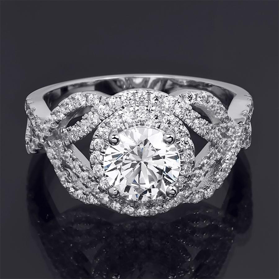 MayaMila Sterling Silver Round Cut Halo Cubic Zirconia Fashion Cocktail Ring
