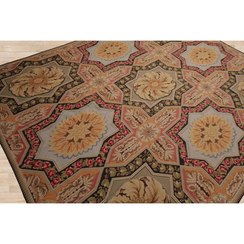 7'7''x9'8'' Hand Woven Wool Sage Aubusson Needlepoint European Rug - 7' 7'' x 9' 8''