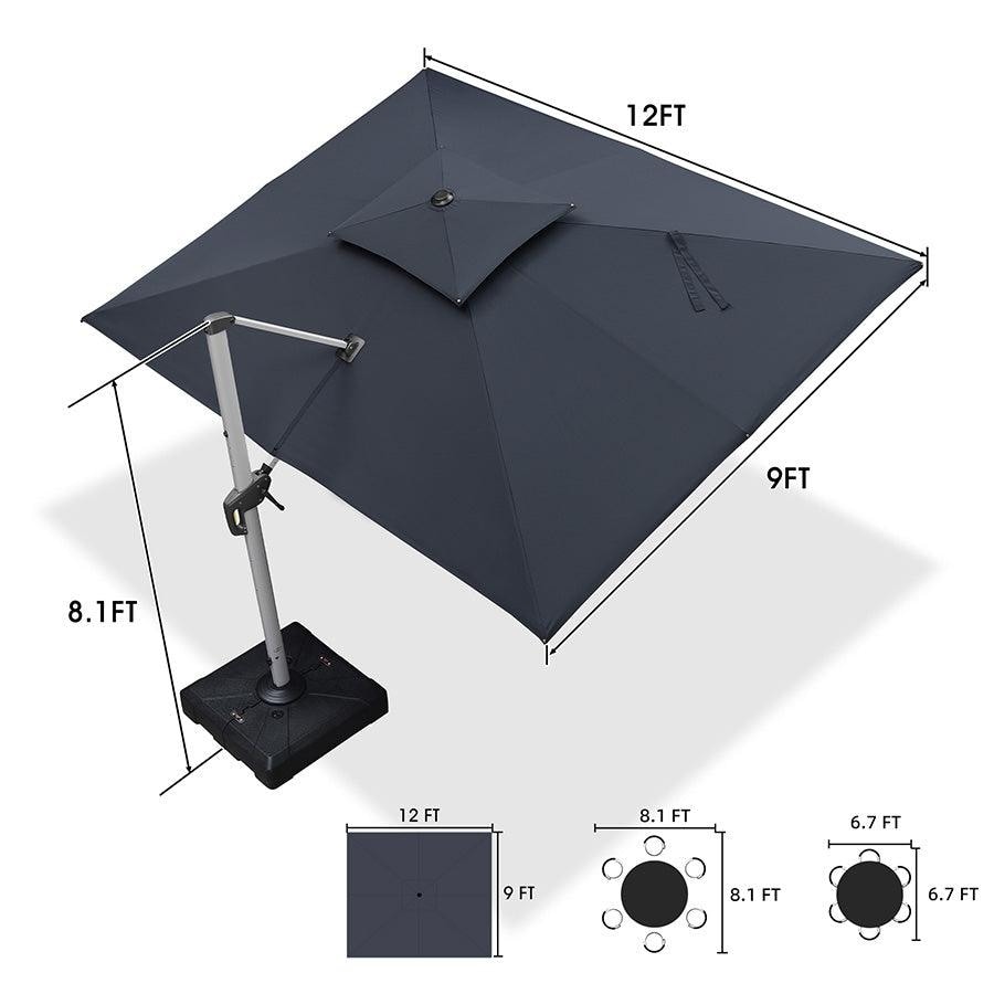 12 ft rectangular patio umbrella FIM Flexy Aluminum 8' x 12' Offset  GiantPatioUmbrellas 41373487 Compatible Bases PURPLE LEAF 9 x 12ft
