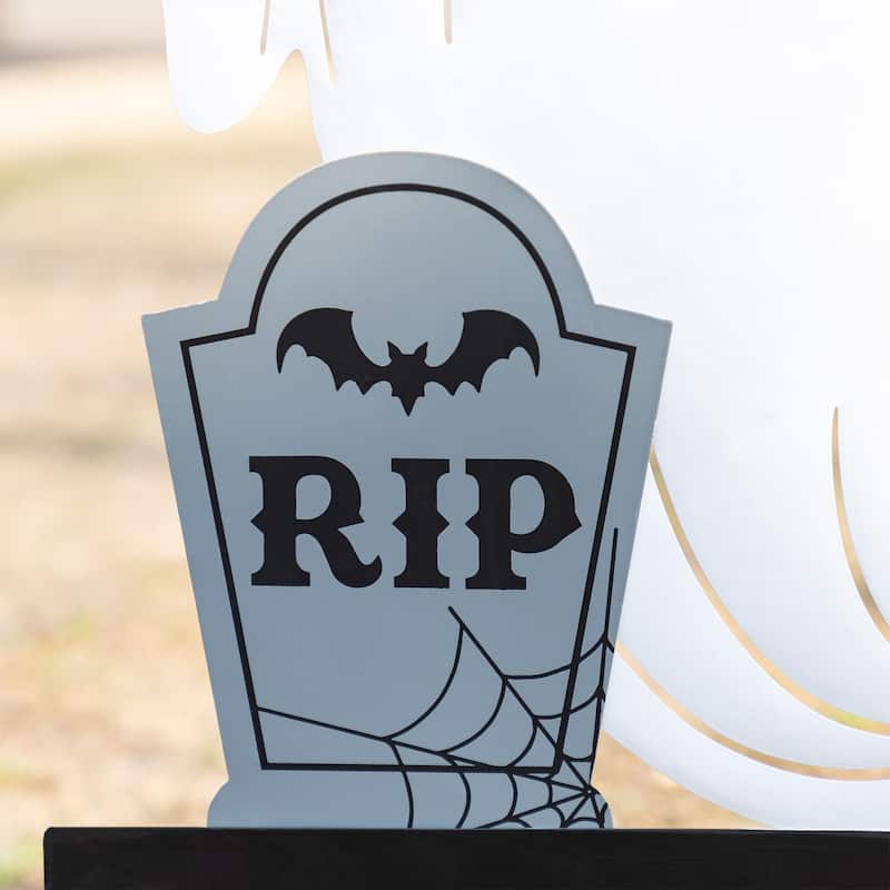 Glitzhome Halloween LED Ghost Cat Pumpkin Nutcracker Yard Stakes Standing Sign Hanging Decor