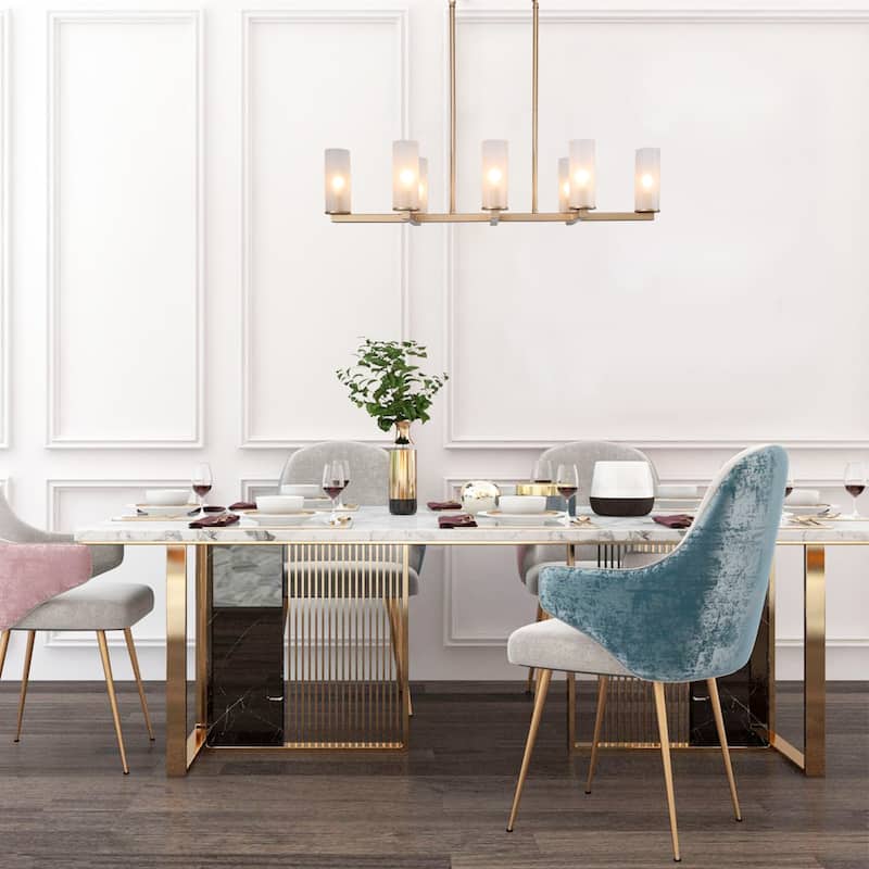 Glitter Modern Gold 8-Light 32.5-in Chandelier Island Lights with Frosted Glass - L32.5"x W11"x H 65"
