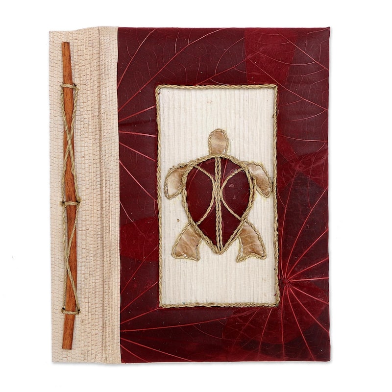Novica Handmade Tortoise Thoughts In Red Natural Fiber Journal