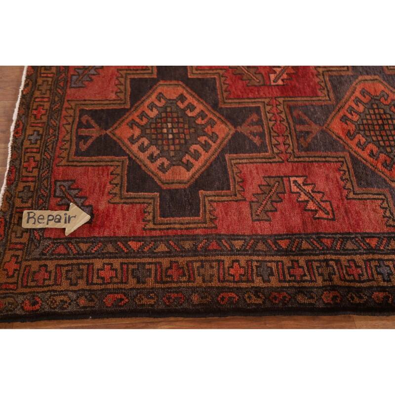 Hamedan Persian Vintage Runner Rug Handmade Wool Carpet - 3'8"x 9'5"