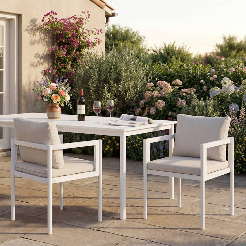 Christopher Knight Home - Outdoor Aluminum Dining Chair Set with Modern Grey Cushions