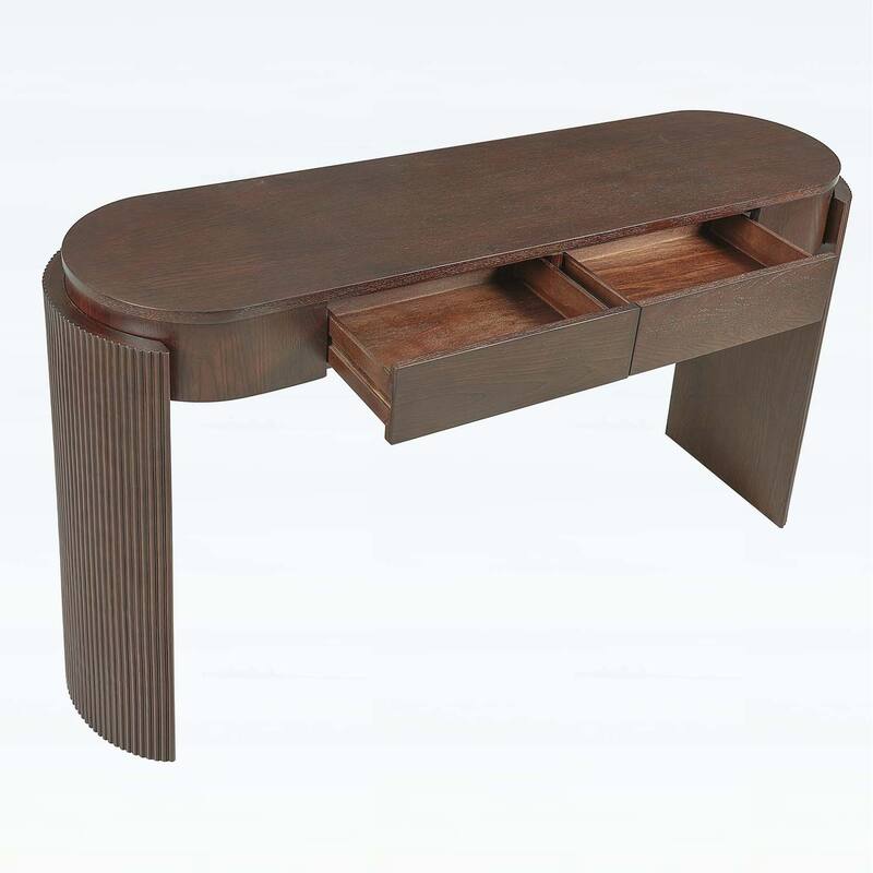 Console Table with Fluted Design,Oval Top and 2 Drawers for Entryway and Living Room