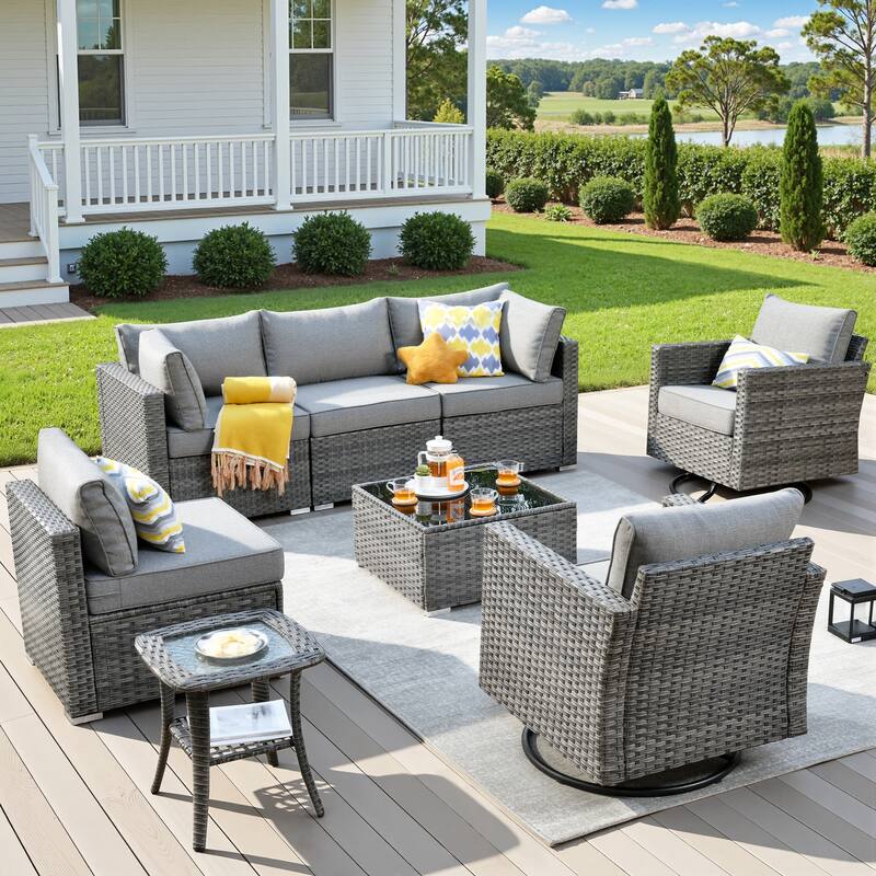 XIZZI 8-Piece Outdoor Patio Wicker Furniture Set with Swivel Chair - Dark Grey